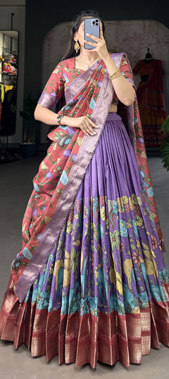 Engagement, Festive, Reception Purple and Violet color Lehenga in Dolla Silk fabric with Flared Printed, Weaving, Zari work : 1954684