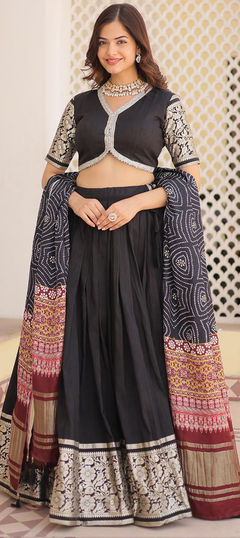 Black and Grey color Lehenga in Viscose fabric with Weaving work