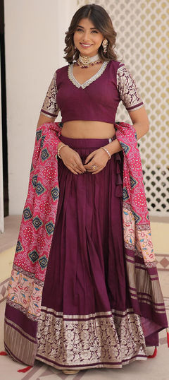 Red and Maroon color Lehenga in Viscose fabric with Weaving work