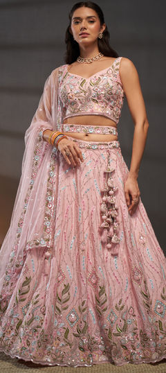 Pink and Majenta color Lehenga in Silk fabric with Embroidered, Sequence, Thread, Zircon work