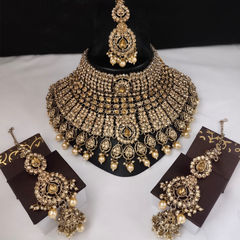 Beige and Brown color Bridal Jewelry in Metal Alloy studded with CZ Diamond & Gold Rodium Polish : 1954918