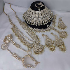 White and Off White color Bridal Jewelry in Metal Alloy studded with CZ Diamond & Gold Rodium Polish : 1954926