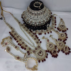 Red and Maroon color Bridal Jewelry in Metal Alloy studded with CZ Diamond & Gold Rodium Polish : 1954927