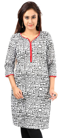 Black and Grey, White and Off White color Kurti in Cotton fabric with Printed work