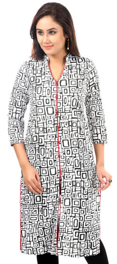 Black and Grey, White and Off White color Kurti in Cotton fabric with Printed work