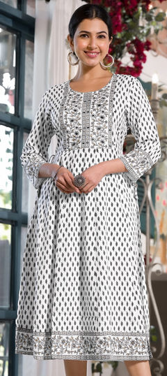White and Off White color Kurti in Rayon fabric with Mirror, Printed work