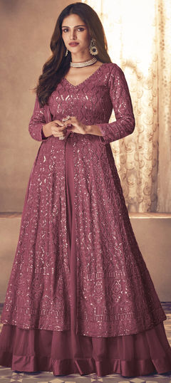 Bollywood Pink and Majenta color Long Lehenga Choli in Georgette fabric with Embroidered, Sequence work : 1955124