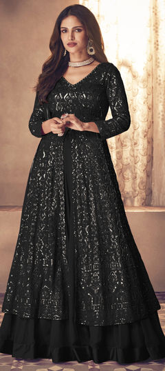 Bollywood Black and Grey color Long Lehenga Choli in Georgette fabric with Embroidered, Sequence work : 1955126