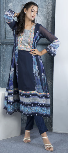 Blue color Salwar Kameez in Faux Georgette fabric with Embroidered, Resham, Stone, Thread work