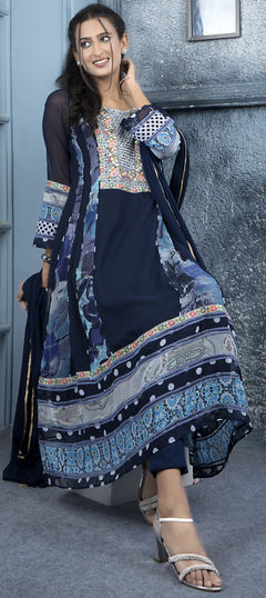 Blue color Salwar Kameez in Faux Georgette fabric with Embroidered, Resham, Stone, Thread work