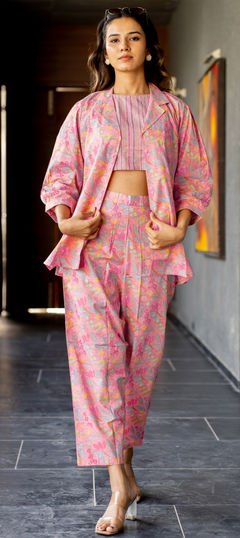 Pink and Majenta color Co-ords Set in Cotton fabric with Floral, Printed work