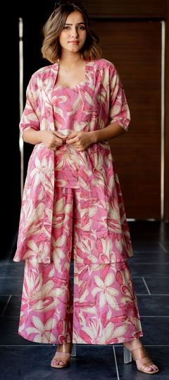 Pink and Majenta color Co-ords Set in Cotton fabric with Floral, Printed work