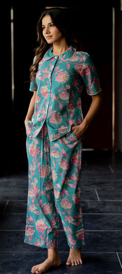 Blue color Co-ords Set in Cotton fabric with Floral, Printed work