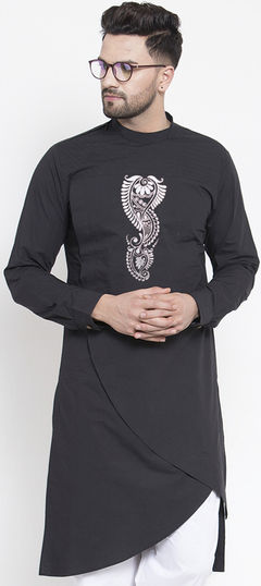 Black and Grey color Kurta in Cotton fabric with Embroidered, Thread work