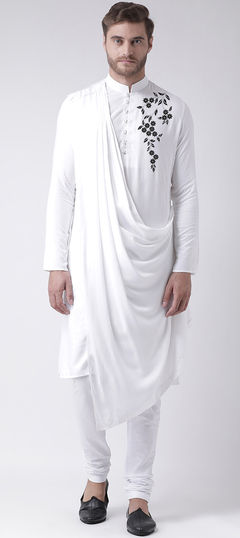 White and Off White color Kurta Pyjamas in Cotton fabric with Embroidered, Thread work