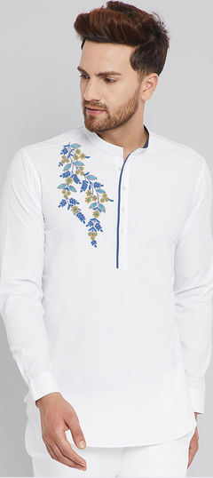 White and Off White color Kurta in Cotton fabric with Embroidered, Thread work