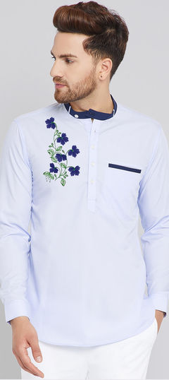 Blue color Kurta in Cotton fabric with Embroidered, Thread work