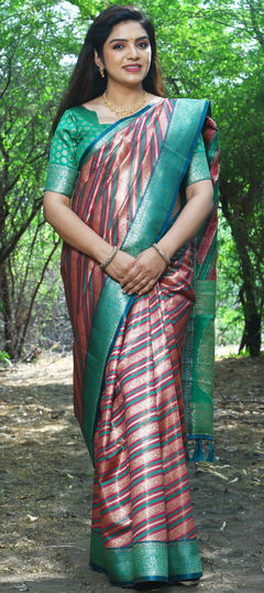 Festive, Reception, Traditional Pink and Majenta color Saree in Silk fabric with Rajasthani Lehariya, Weaving, Zari work : 1955495