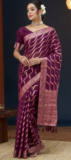 Pink and Majenta color Saree in Georgette fabric with Lehariya, Weaving, Zari work