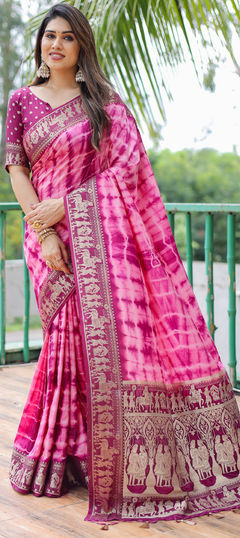 Purple and Violet color Saree in Silk fabric with Printed, Tye n Dye, Weaving work