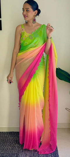 Multicolor color Saree in Faux Georgette fabric with Resham, Thread work