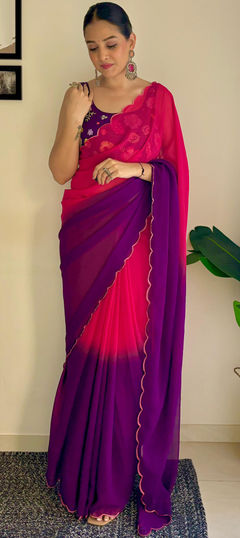 Multicolor color Saree in Faux Georgette fabric with Resham, Thread work