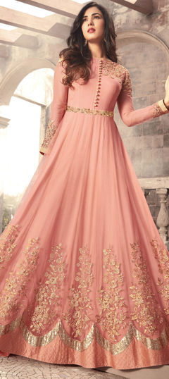 Bollywood Pink and Majenta color Salwar Kameez in Net fabric with Anarkali Embroidered, Stone, Zari work : 1955635