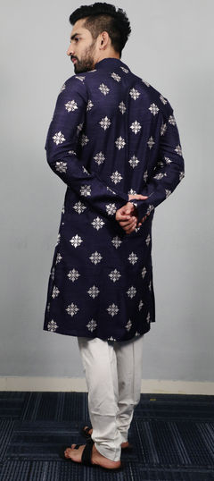 Blue color Kurta Pyjamas in Art Silk fabric with Sequence, Thread work