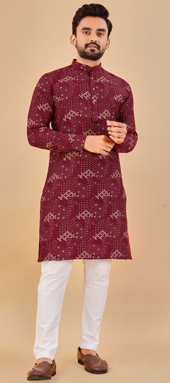 Purple and Violet color Kurta Pyjamas in Cotton fabric with Foil Print work