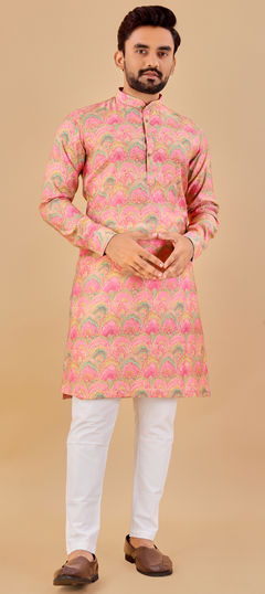 Pink and Majenta color Kurta Pyjamas in Cotton fabric with Foil Print work