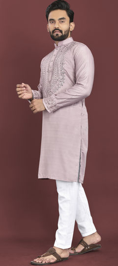 Purple and Violet color Kurta Pyjamas in Art Silk fabric with Embroidered, Mirror, Resham, Thread work