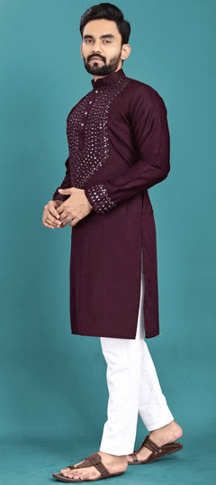 Pink and Majenta color Kurta Pyjamas in Art Silk fabric with Embroidered, Mirror, Resham, Thread work