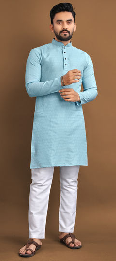 Blue color Kurta Pyjamas in Jacquard fabric with Weaving work