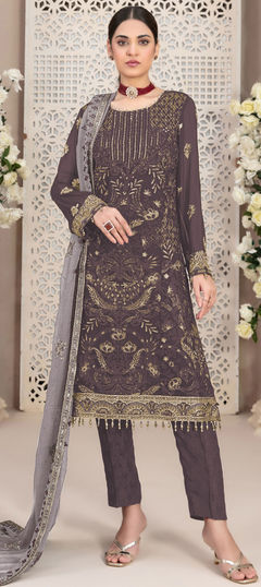 Purple and Violet color Salwar Kameez in Faux Georgette fabric with Embroidered work