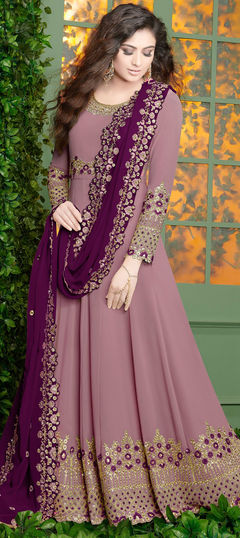 Purple and Violet color Salwar Kameez in Georgette fabric with Embroidered, Stone, Zari work