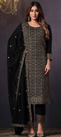 Black and Grey color Salwar Kameez in Georgette fabric with Embroidered, Sequence work