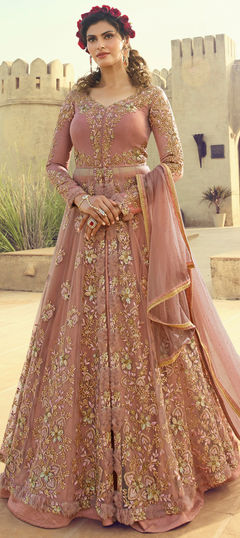 Bollywood Pink and Majenta color Long Lehenga Choli in Net fabric with Embroidered, Stone, Zari work : 1955855