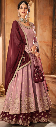 Bollywood Pink and Majenta color Long Lehenga Choli in Georgette fabric with Embroidered, Stone, Zari work : 1955857