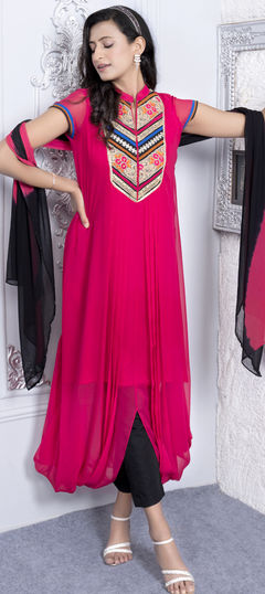 Festive, Reception Pink and Majenta color Salwar Kameez in Georgette fabric with Asymmetrical Embroidered, Resham, Thread work : 1955926