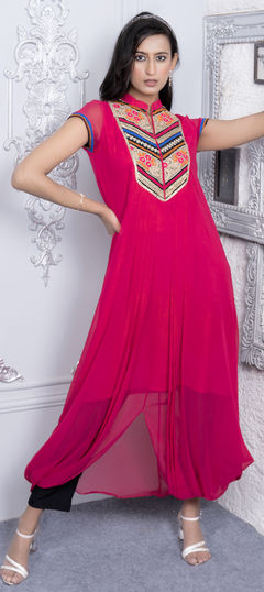 Festive, Reception Pink and Majenta color Salwar Kameez in Georgette fabric with Asymmetrical Embroidered, Resham, Thread work : 1955956