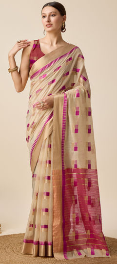 Festive, Reception, Traditional White and Off White color Saree in Silk cotton fabric with South Weaving work : 1956061