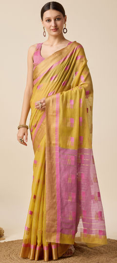 Festive, Party Wear, Traditional Green color Saree in Silk cotton fabric with South Weaving work : 1956062