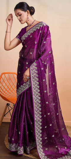 Purple and Violet color Saree in Art Silk fabric with Embroidered, Resham, Thread work