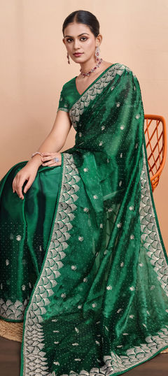 Green color Saree in Art Silk fabric with Embroidered, Resham, Thread work