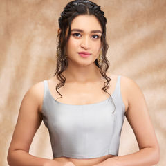 Black and Grey color Blouse in Taffeta Silk fabric with Thread work