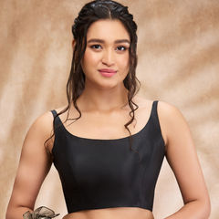 Black and Grey color Blouse in Taffeta Silk fabric with Thread work