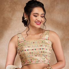 Gold color Blouse in Silk fabric with Sequence work