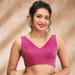 Purple and Violet color Blouse in Brocade fabric with Weaving work