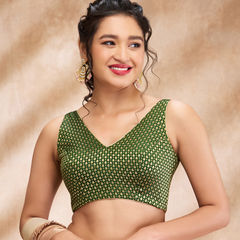Green color Blouse in Brocade fabric with Weaving work