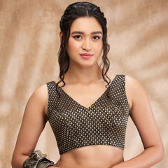 Black and Grey color Blouse in Brocade fabric with Weaving work